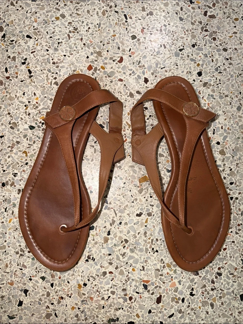 Tory Burch Minnie brown travel sandal flat 9 leather